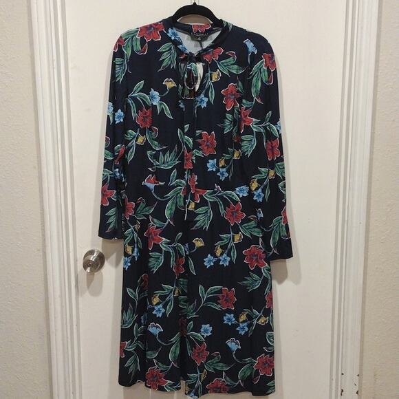 Eloquii Size 14 Tropical Print Dress Navy Midi Career Business - Picture 1 of 11